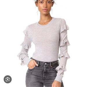 Rebecca Taylor del Ruffle sleeve Crew Neck stripe Sweater wool alpaca size XS
